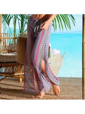 BECCA Women’s Pink Multi Crochet Beach Cover-Up Pants